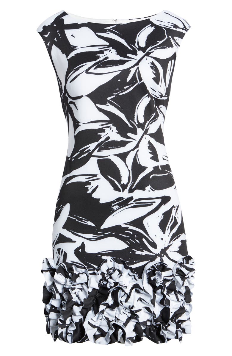Donna Ricco Abstract Floral Ruffle Hem Scuba Knit Sheath Dress, Alternate, color,
