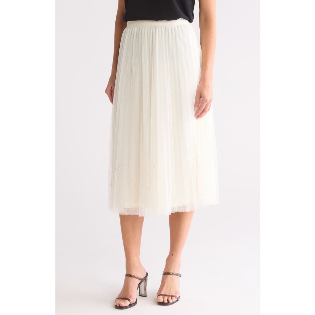 Dr2 By Daniel Rainn Imitation Pearl Tulle Skirt In White