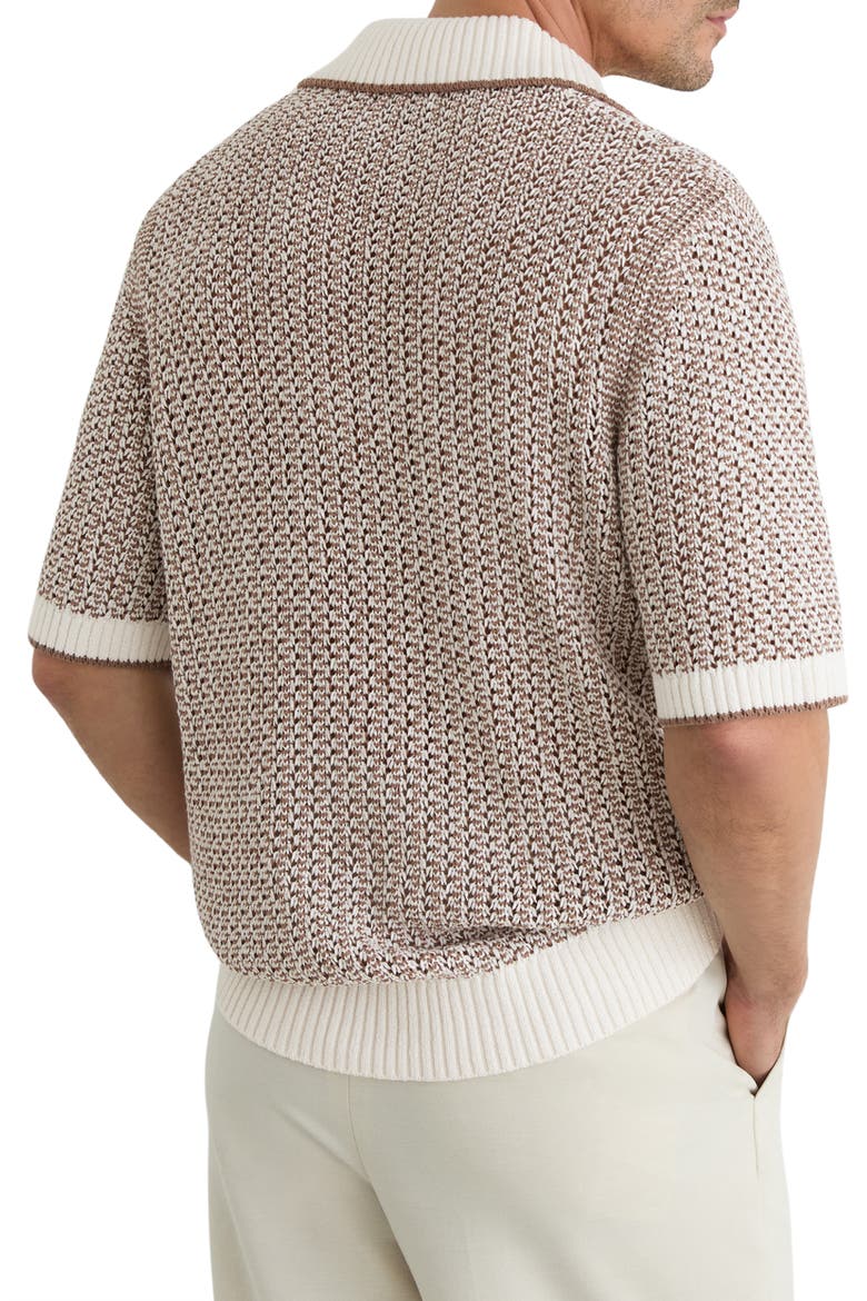 Atlas Crochet Cotton Blend Polo Sweater, Alternate, color, TOBACCO BROWN/ ECRU