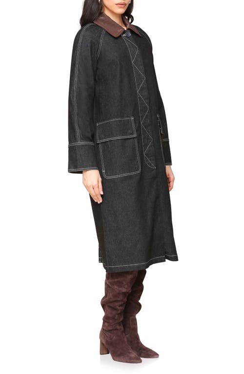 Avec Les Filles Dark Denim Coat With Barn Collar In Black