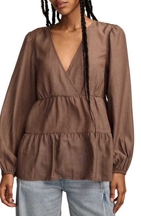 Stripe Surplice Neck Tiered Top