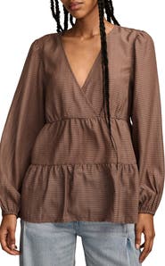 Lucky Brand Stripe Surplice Neck Tiered Top