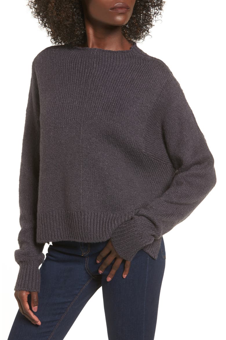 Fuzzy Side Slit Sweater, Main, color, GREY STONEHENGE