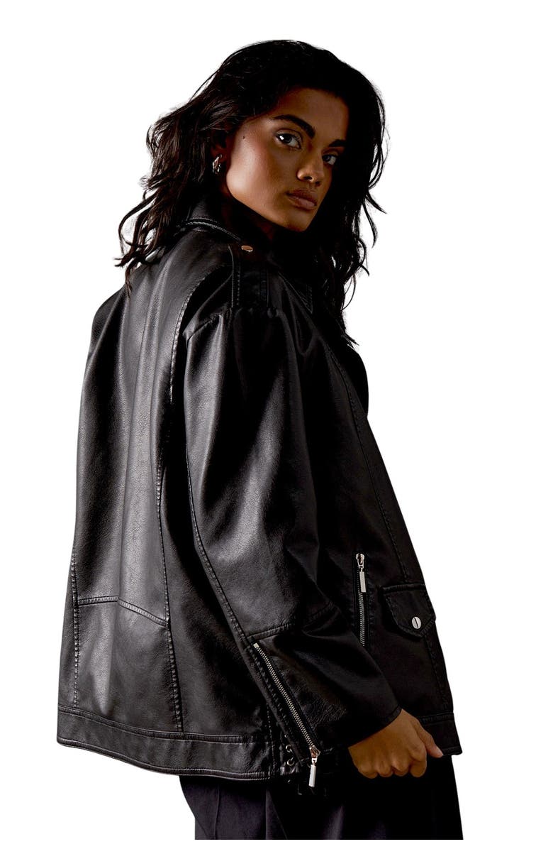 Warehouse Oversized Whipstitch Leather Look Jacket, Alternate, color, Black