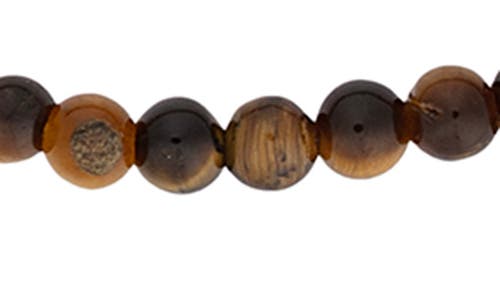 John Varvatos Skull Tiger's Eye Beaded Stretch Bracelet In Brown/silver
