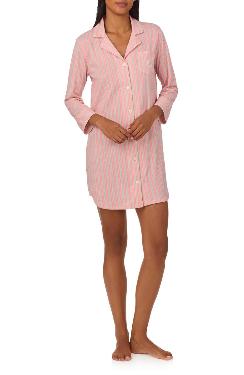 Lauren Ralph Lauren Print Cotton Blend Sleep Shirt, Main, color, 