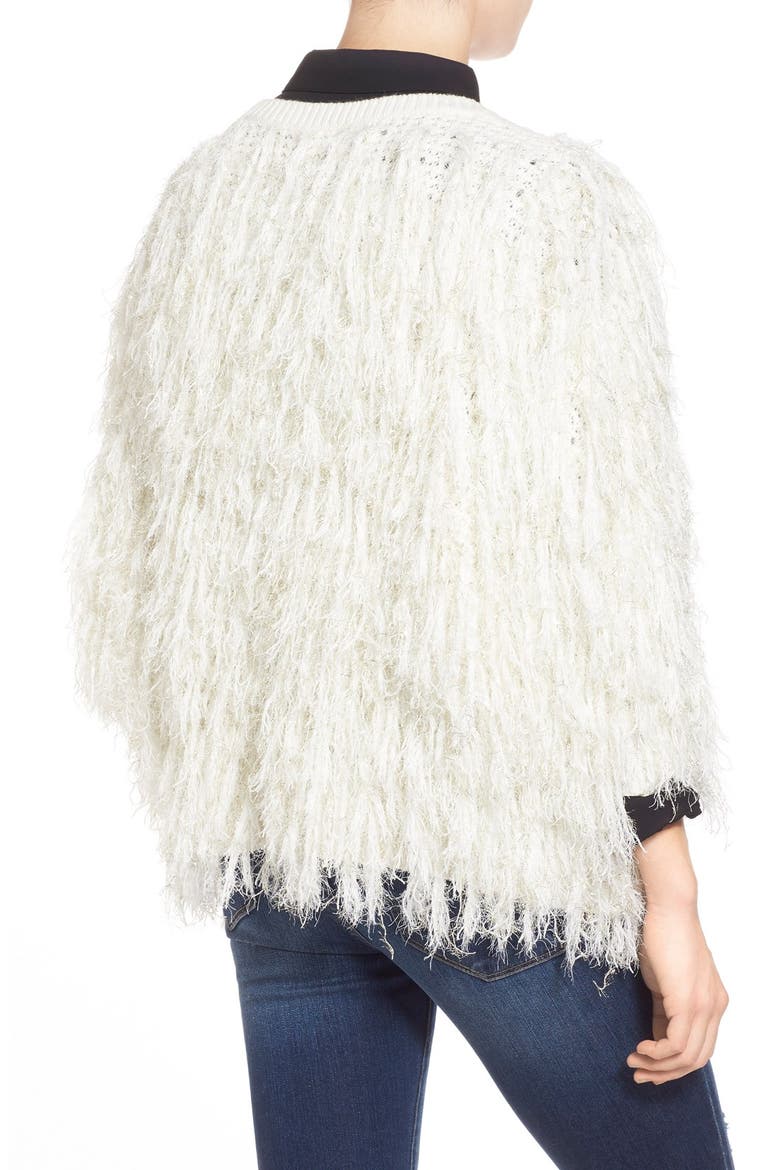 Shaggy Open Front Cardigan, Alternate, color, IVORY EGRET ROSE GOLD