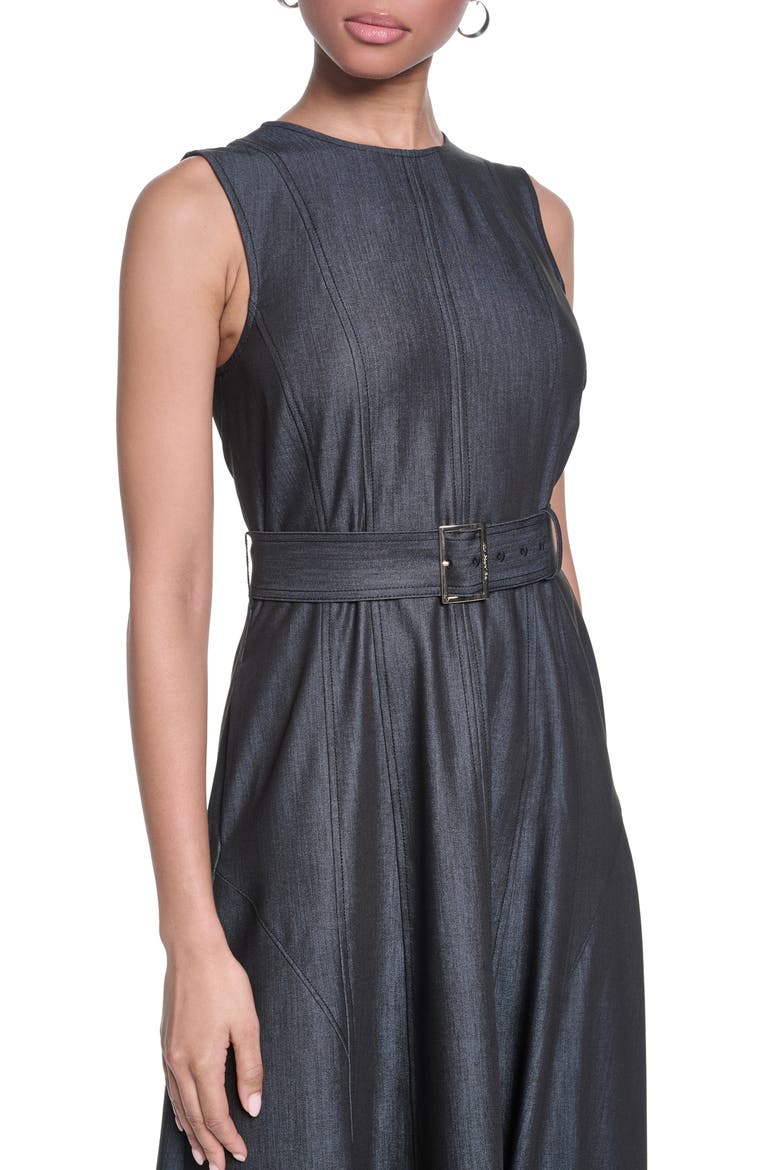 Belted Sleeveless Midi Dress, Alternate, color, INDIGO