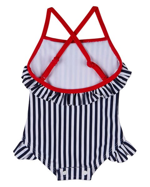 Nautical Striped Ruffle Racerback Swimsuit
