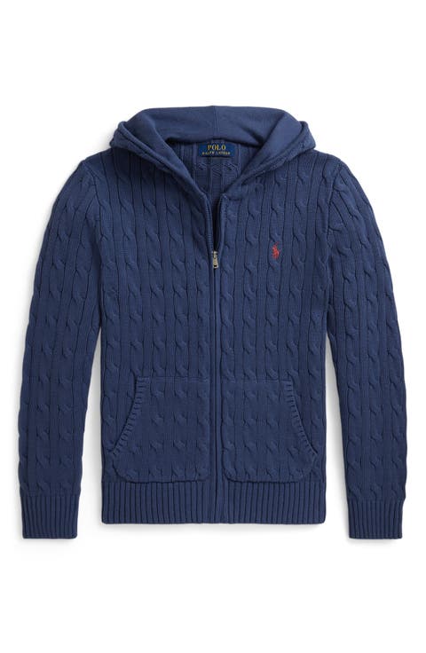 Kids' Cable Cotton Hooded Full Zip Sweater (Big Kid)