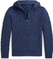 Polo Ralph Lauren Kids' Cable Cotton Hooded Full Zip Sweater