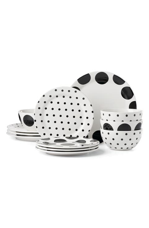 On the Dot 12-Piece Stoneware Dinnerware Set