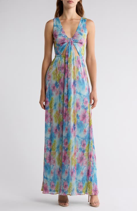 Mila Floral Sleeveless Plissé Maxi Dress