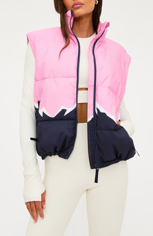 Beach Riot Kris Convertible Snowy Peaks Puffer Jacket In Pink