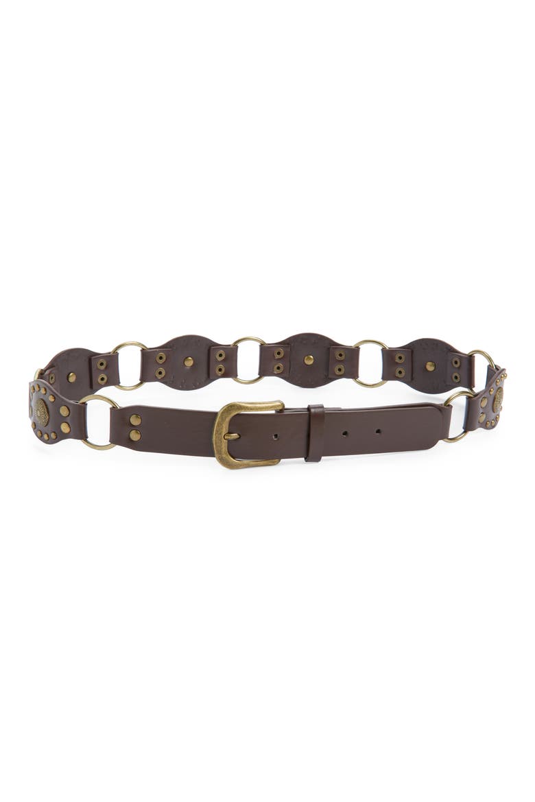 Studded O-Ring Faux Leather Belt, Main, color, BROWN