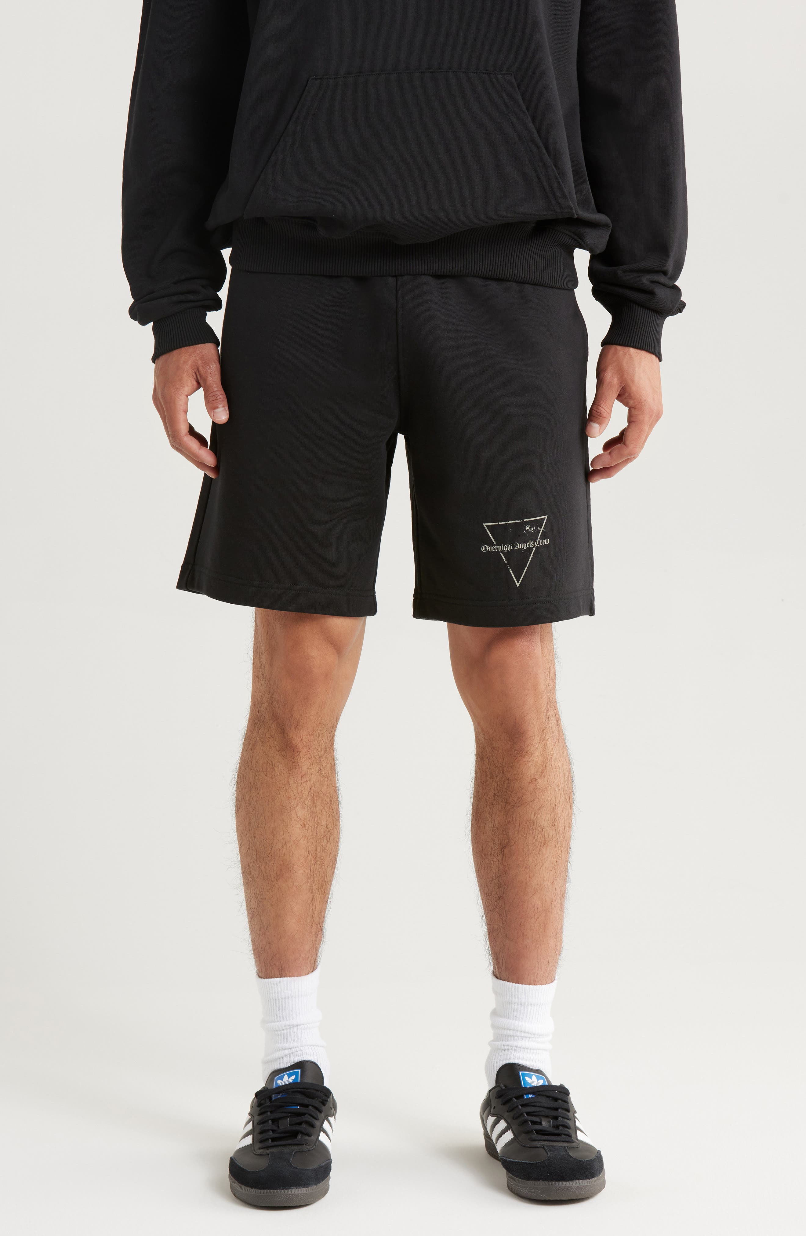 OVERNIGHT ANGELS CREW Hysteria Knit Cotton Drawstring Shorts in Black 