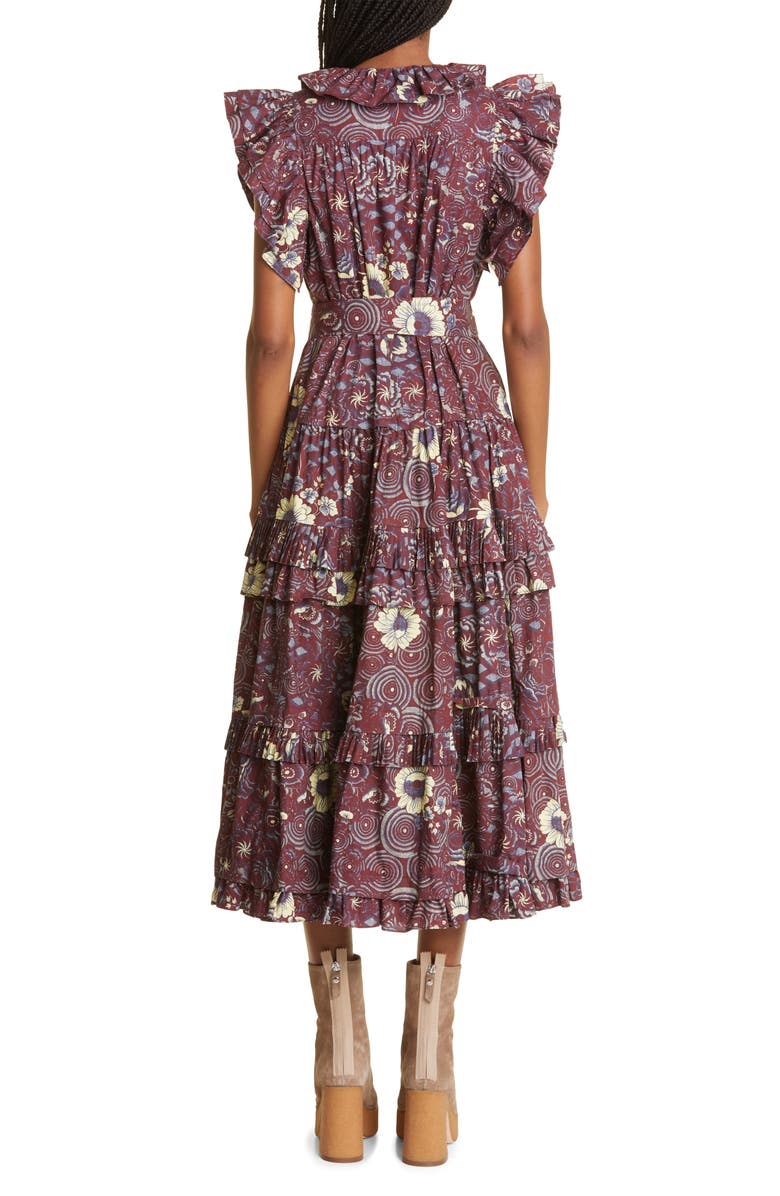 Ulla Johnson Elsie Floral Print Ruffle Tiered Button-Up Dress, Alternate, color,
