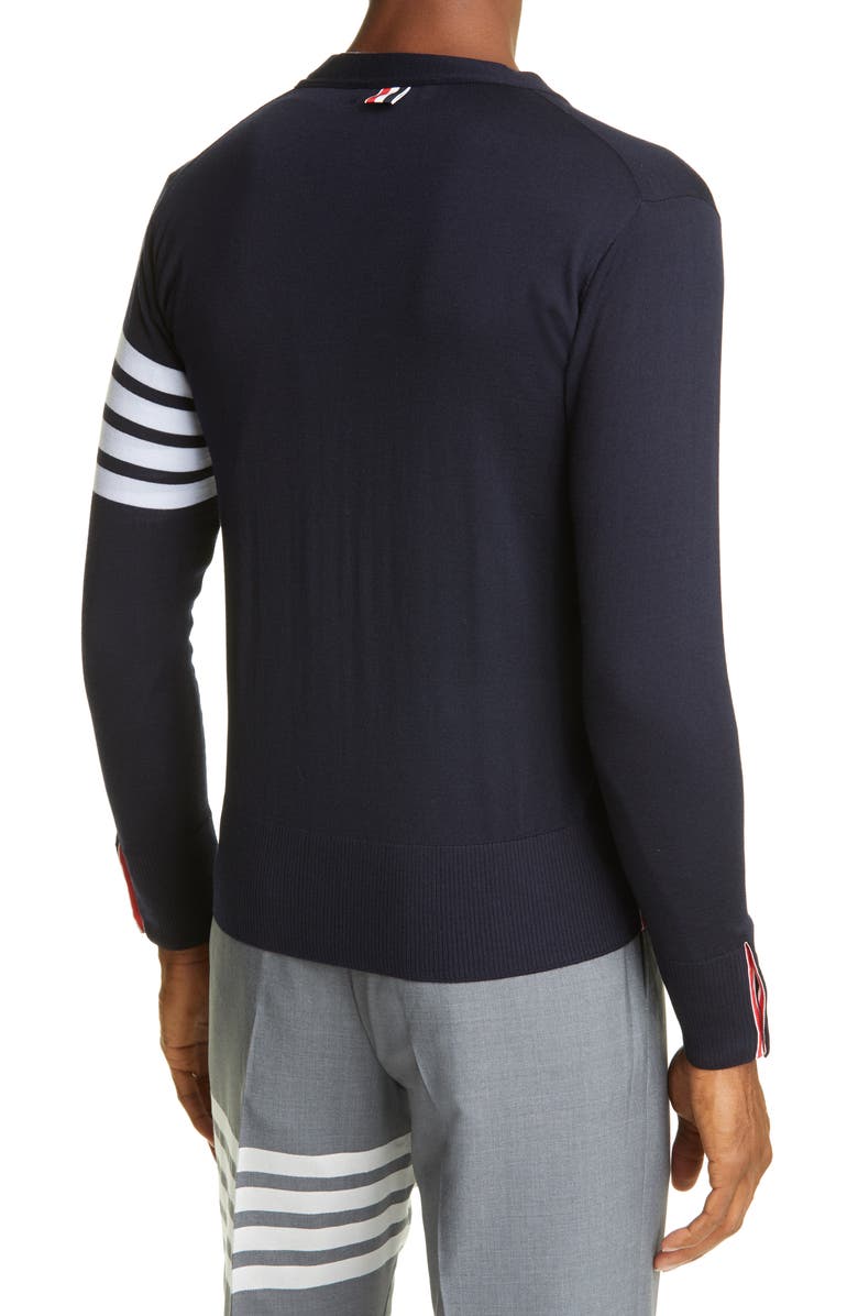 Thom Browne 4-Bar Merino Wool Cardigan, Alternate, color, Navy