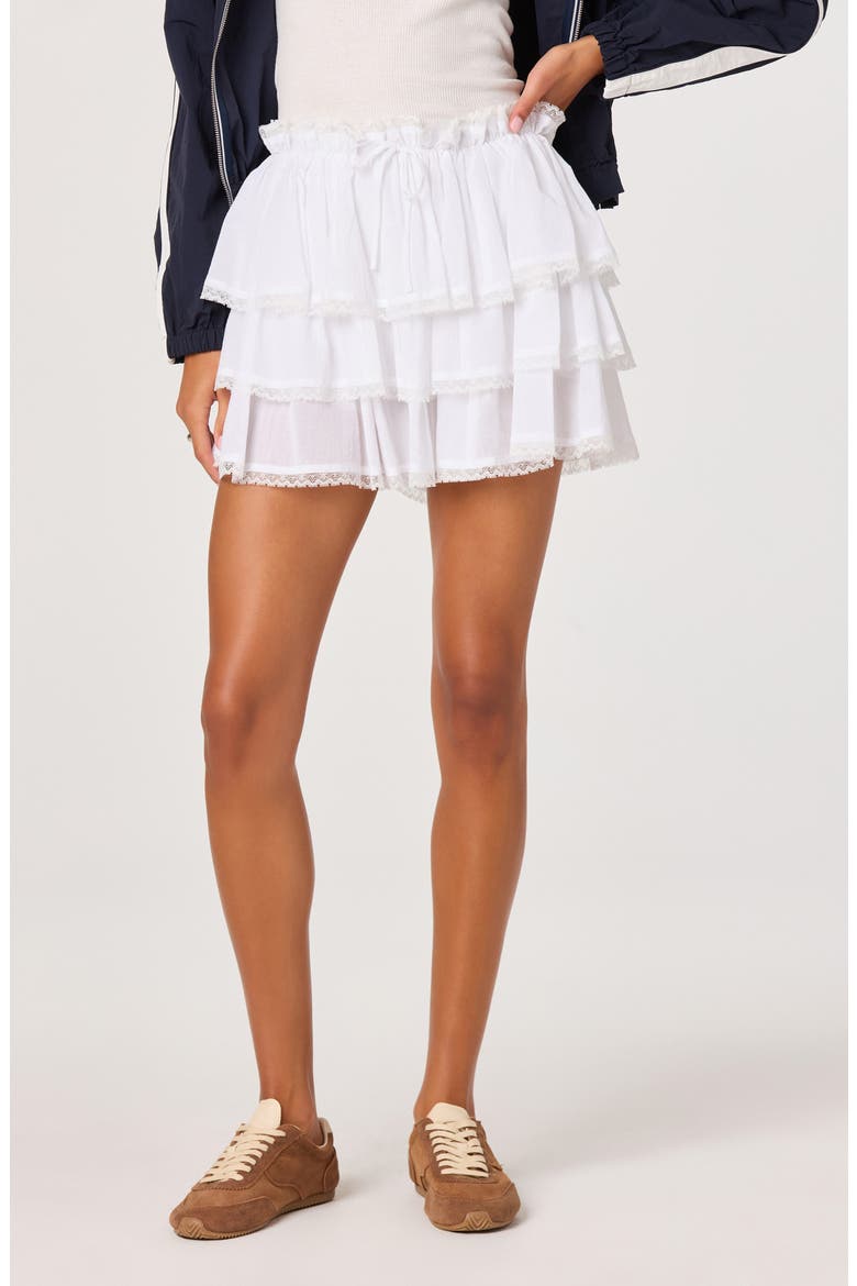 Genever Tiered Cotton Miniskirt, Alternate, color, WHITE