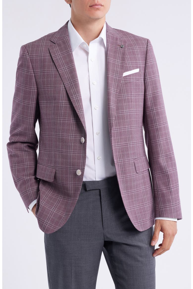 Hutson Slim Fit Dark Pink Plaid Virgin Wool Sport Coat, Main, color, DARK PINK