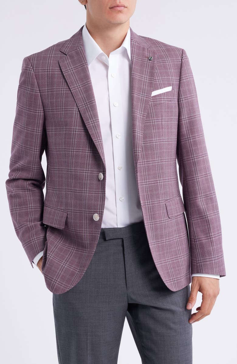 BOSS Hutson Plaid Virgin Wool Sport Coat, Main, color, Dark Pink
