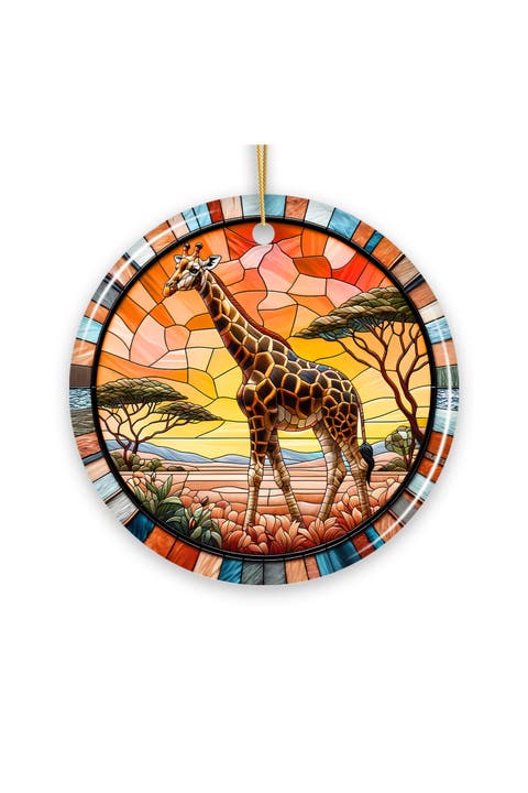 Serengeti Giraffe Stained Glass Style Ceramic Ornament