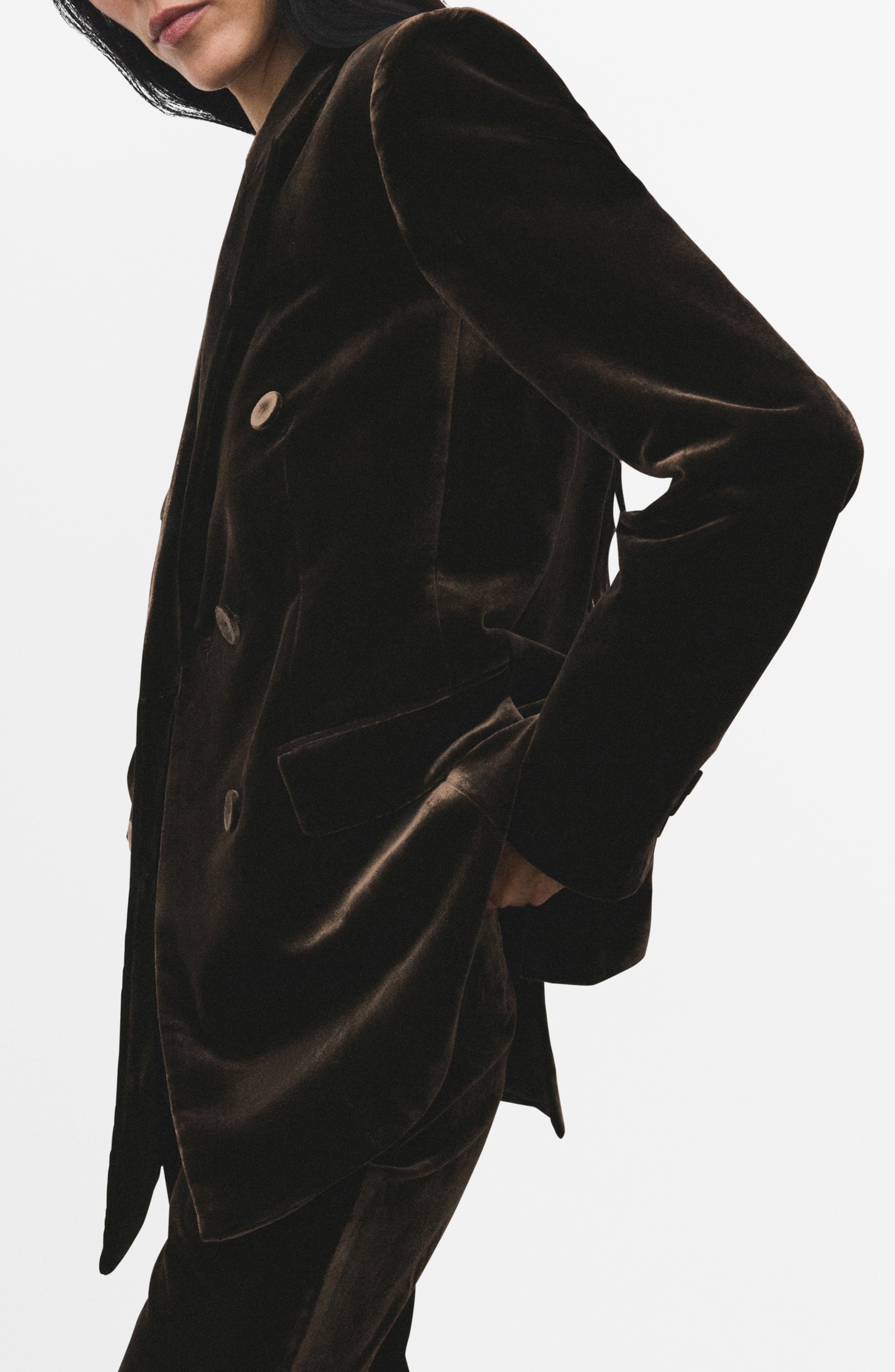 MANGO Double Breasted Velvet Blazer