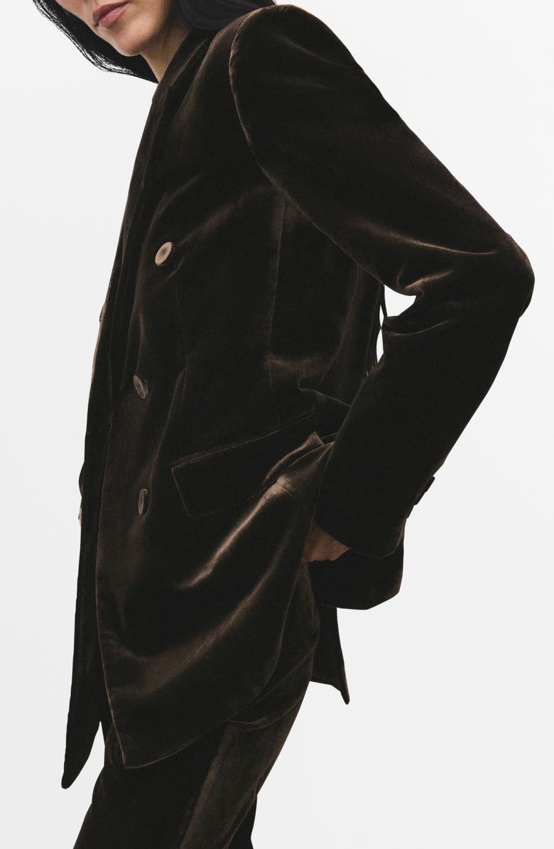 MANGO Double Breasted Velvet Blazer, Main, color, 