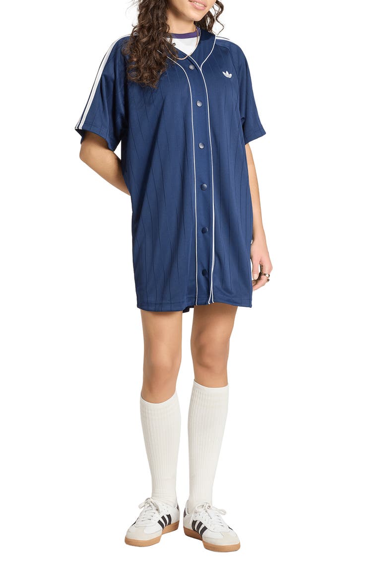 Pinstripe Baseball Minidress, Main, color, NIGHT INDIGO/ WHITE/ GREY TWO
