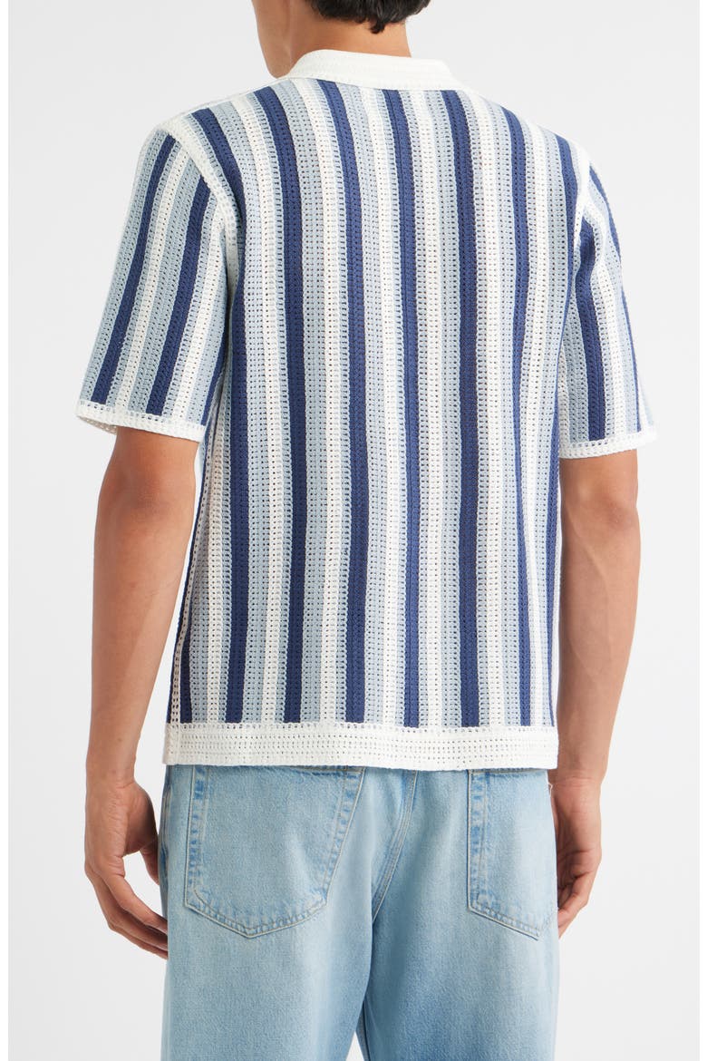 Porto Stripe Short Sleeve Cotton Blend Button-Up Shirt, Alternate, color, BLUE / ECRU
