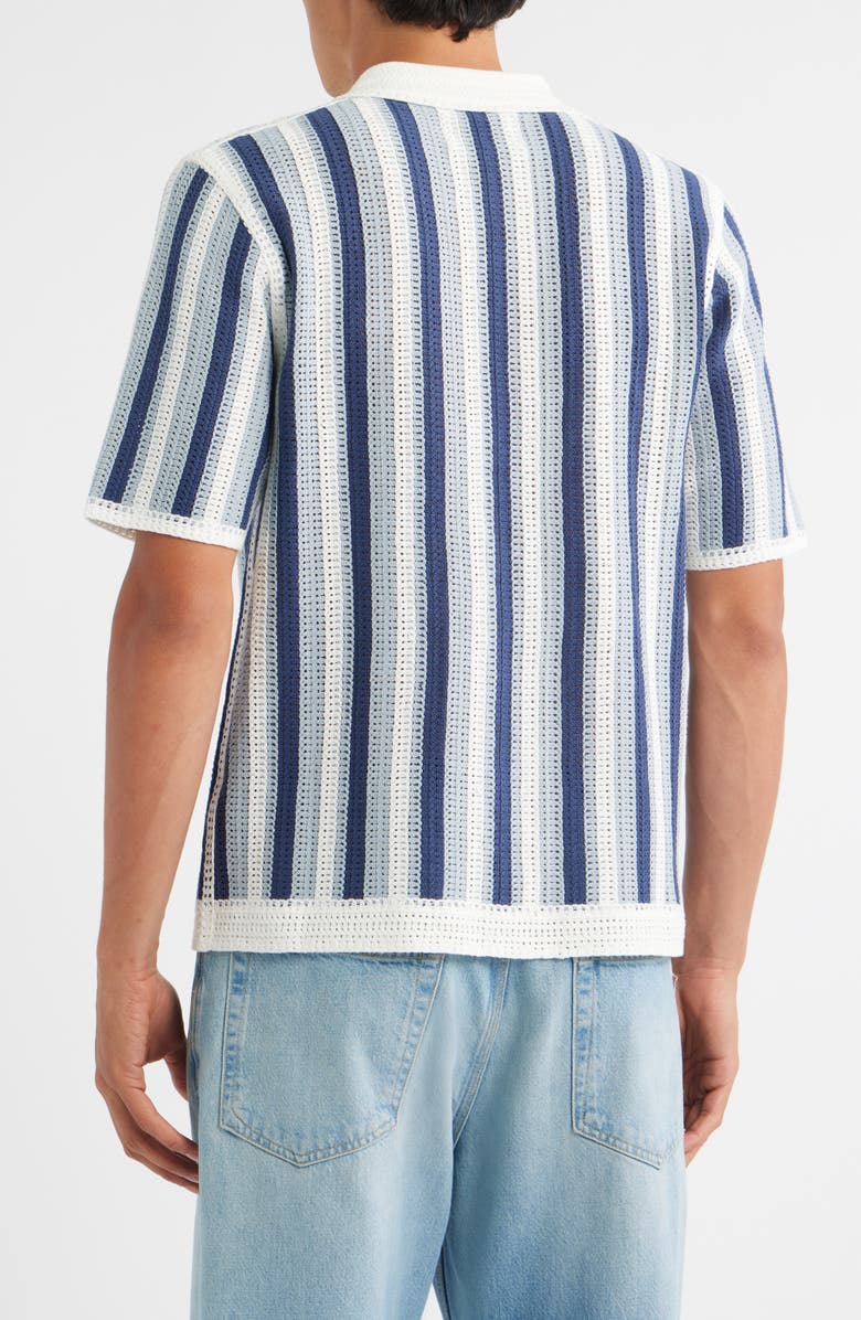 Wax London Porto Stripe Short Sleeve Cotton Blend Button-Up Shirt, Alternate, color, Blue / Ecru