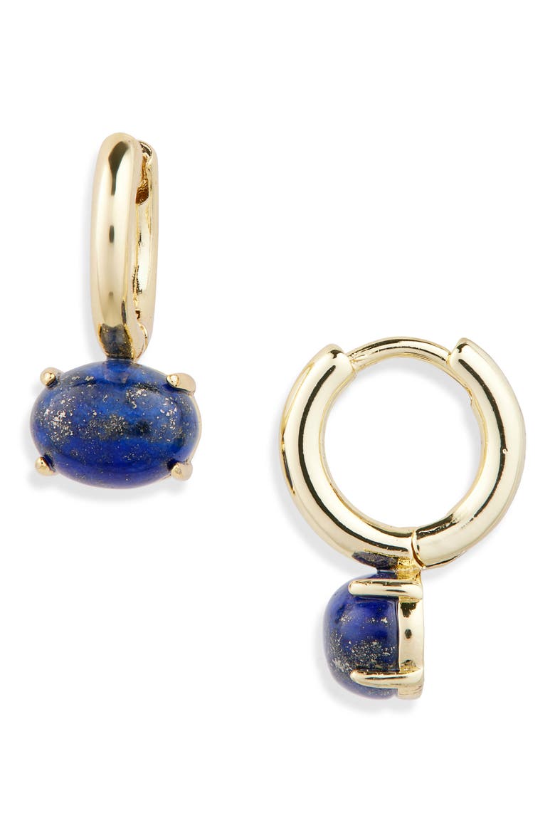 Demi Fine Oval Stone Huggie Hoop Earrings, Main, color, LAPIS- GOLD