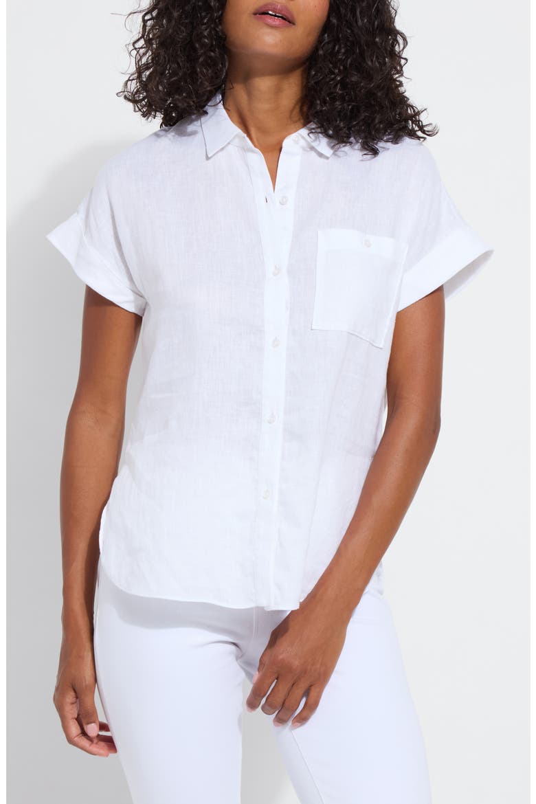 Lyla Short Sleeve Linen Button-Up Shirt, Main, color, WHITE