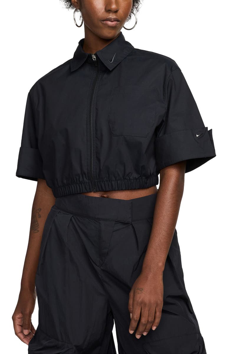 Nike Zip-Up Poplin Crop Top, Main, color,