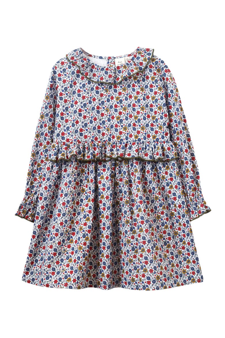 Girls' Ruffle Collar Long Sleeve Dress, Alternate, color, Blue and Mustard