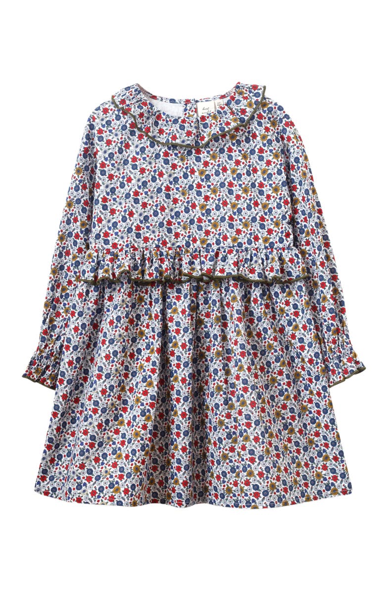 Beet World Girls' Ruffle Collar Long Sleeve Dress, Alternate, color, Blue And Mustard