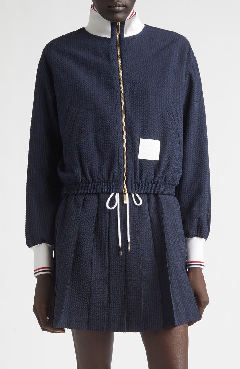 Thom Browne Wool Seersucker Track Jacket, Main, color, Navy