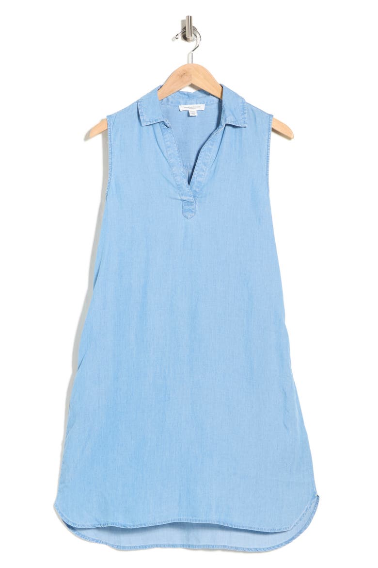 Jinni Split Neck Sleeveless Denim Shift Dress, Alternate, color, LIGHT WASH