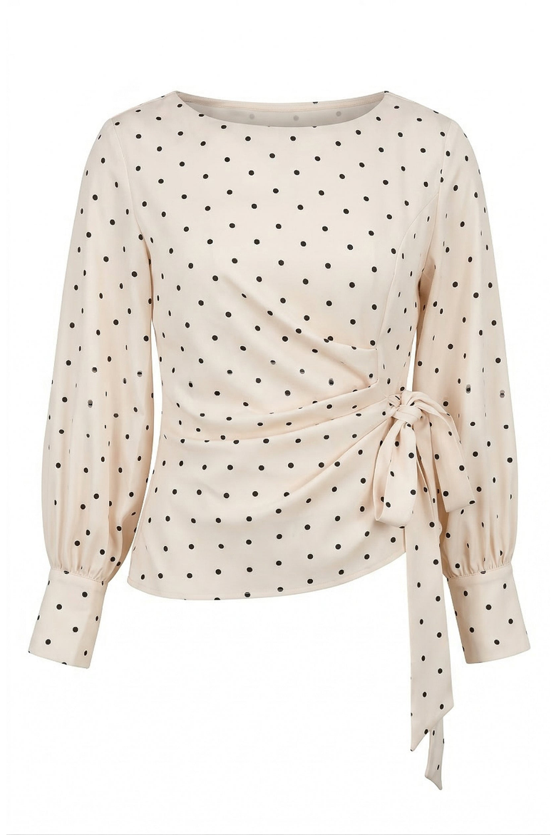 Polka Dot Wrap Top, Alternate, color, Beige With Black Polka Dots