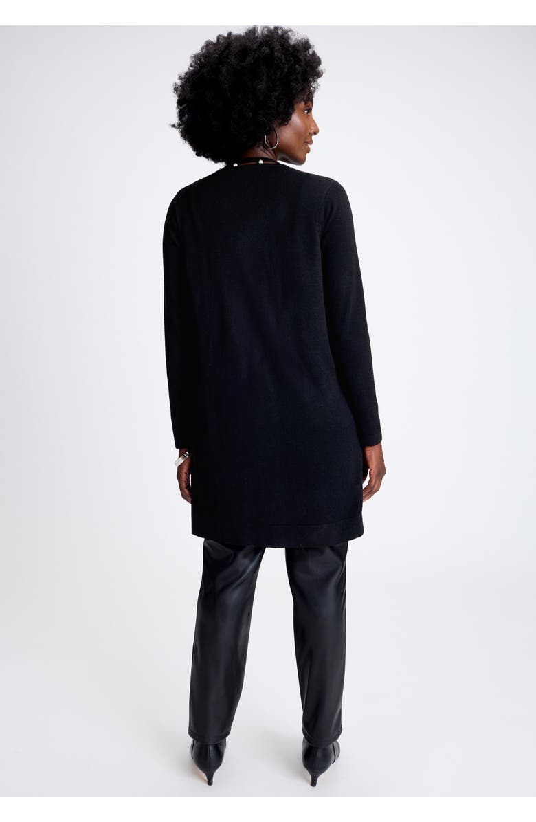 Jessica London Pearl Trim Carefree Cashmere Cardigan, Alternate, color, Black