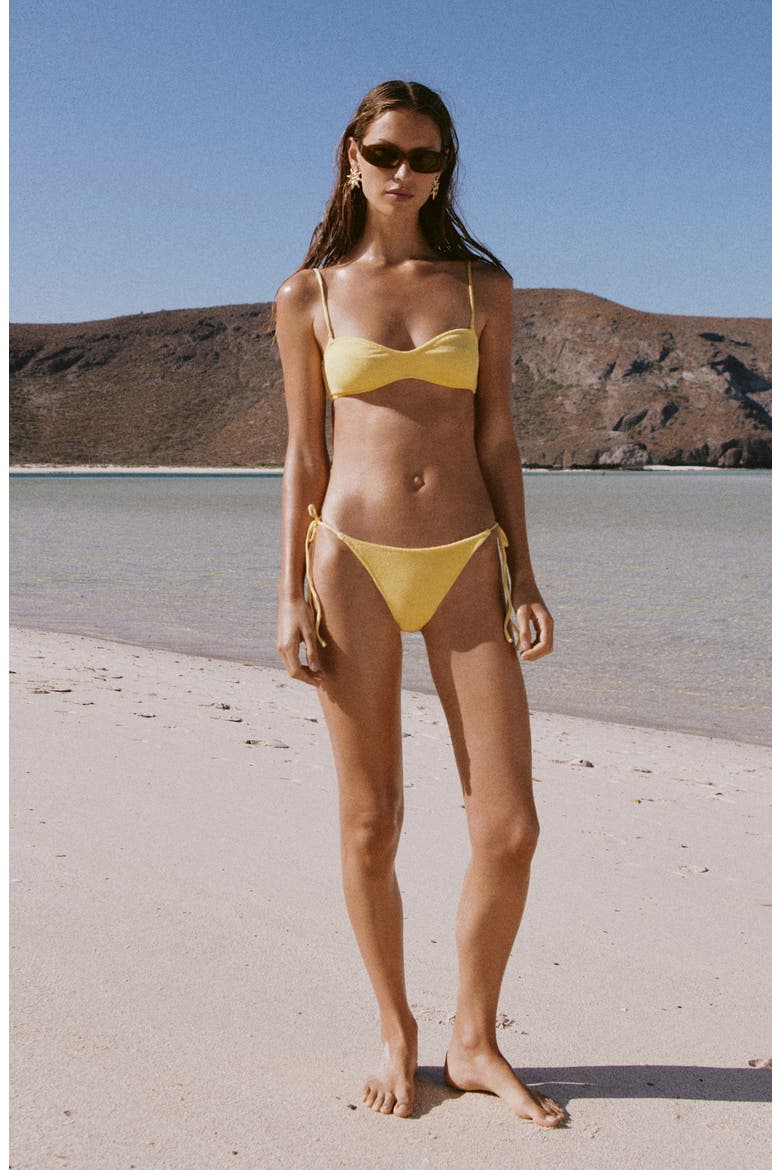 Textured Side Tie Bikini Bottoms, Alternate, color, PASTEL YELLOW