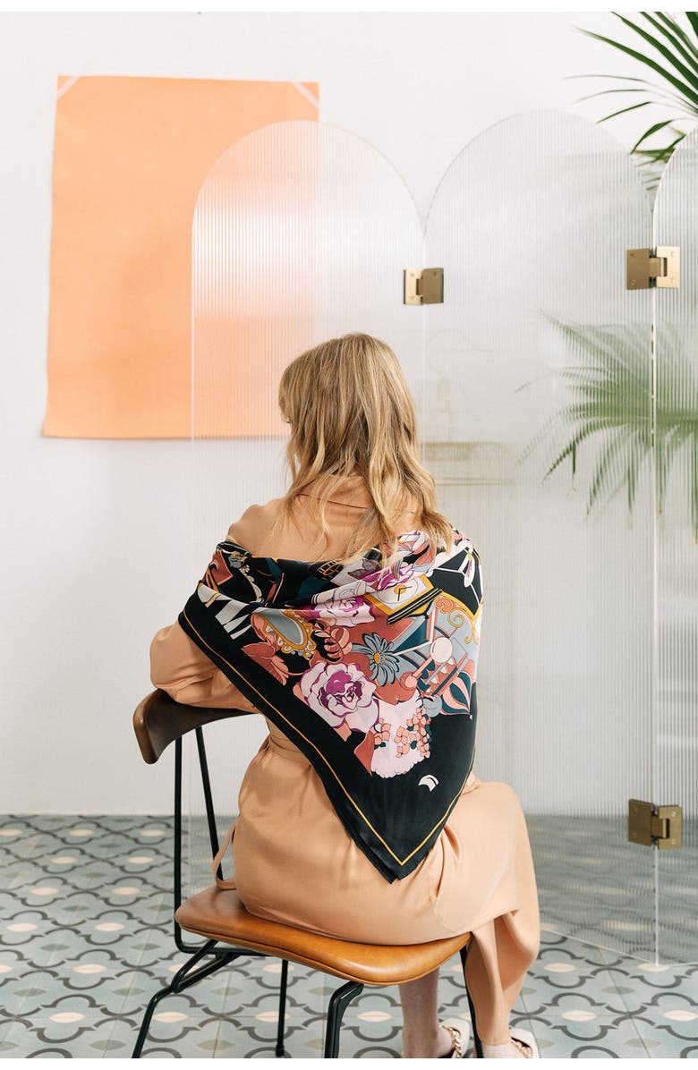 Lost Pattern "Vintage Blooms" Large Silk Square Scarf, Alternate, color, Black & Purple