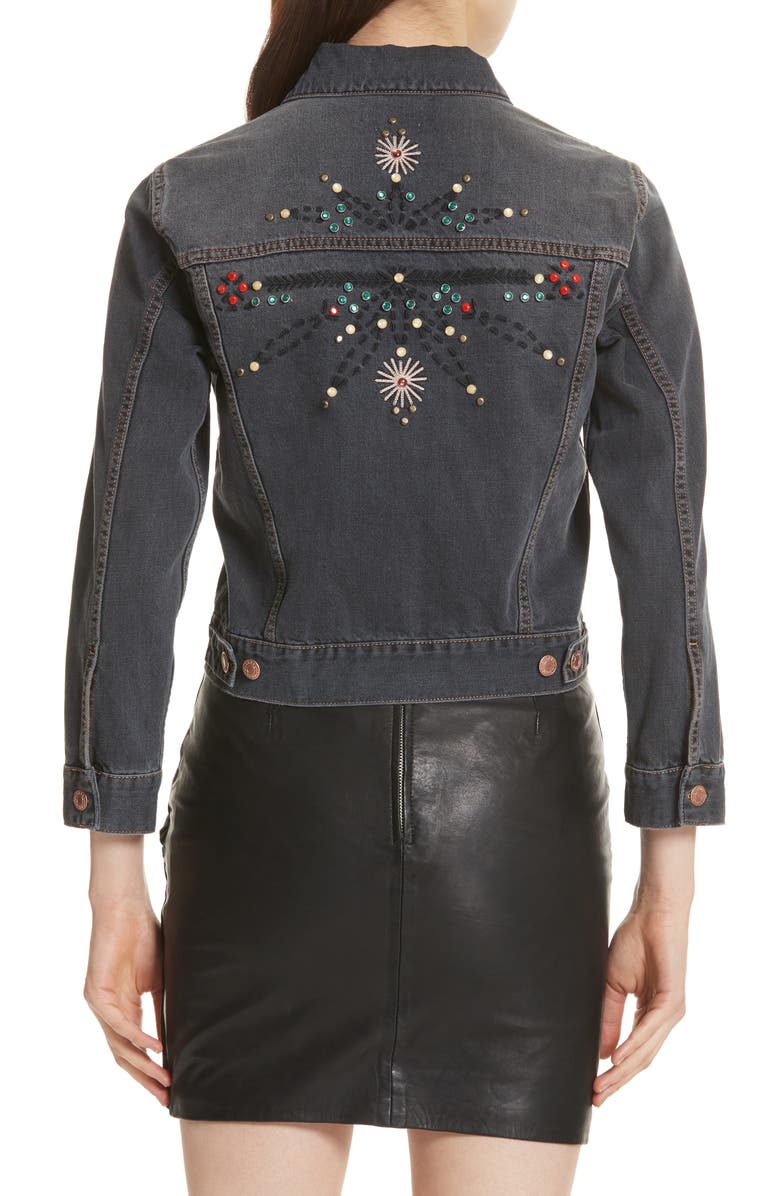 Isabel Marant Étoile Cabella Embellished Denim Jacket, Alternate, color, 