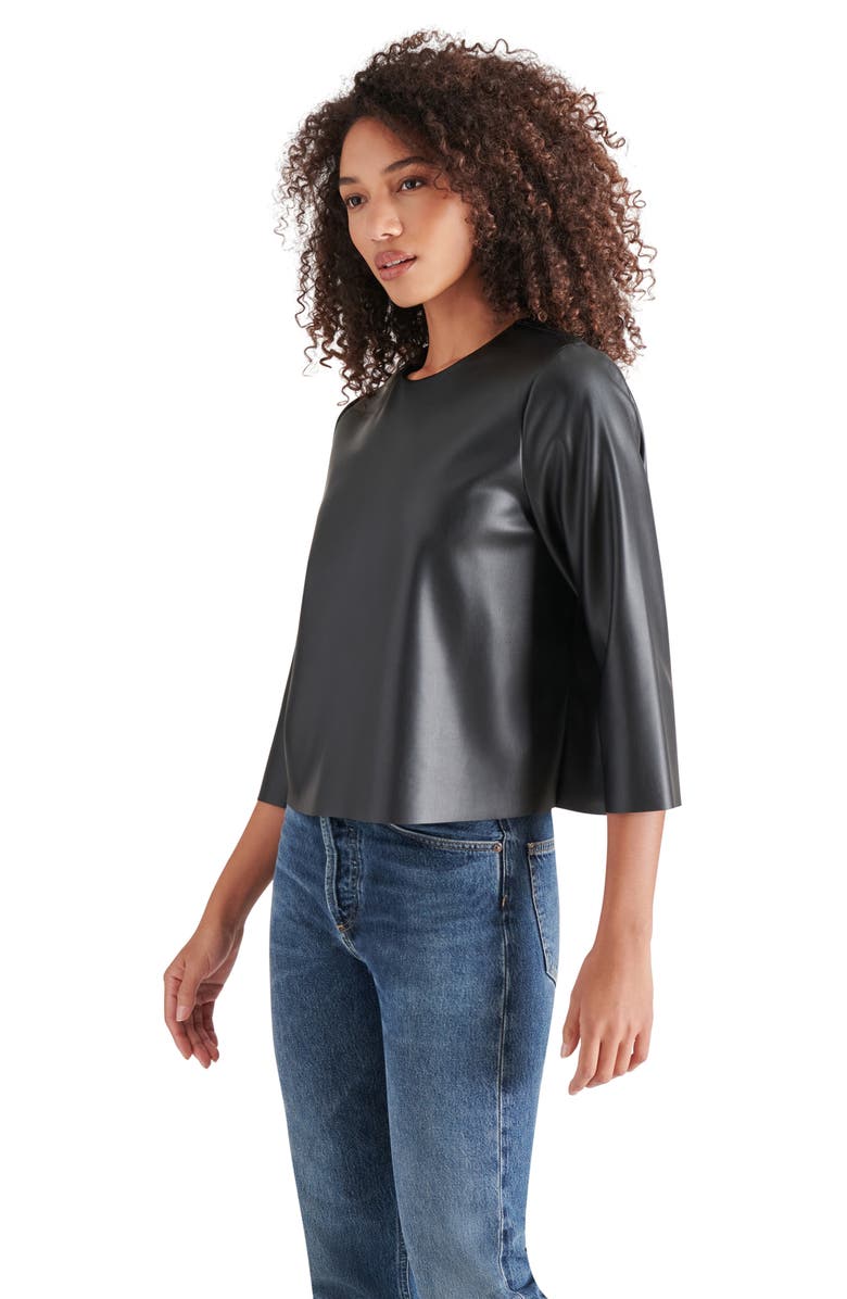 Steve Madden Dee Faux Leather Top, Alternate, color, Black