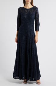 Tahari ASL Sequin Lace A-Line Gown