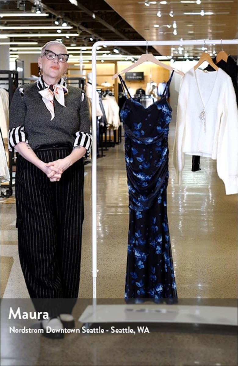 Flirty Phenomena Ruched Mesh Maxi Cocktail Dress, sales video thumbnail