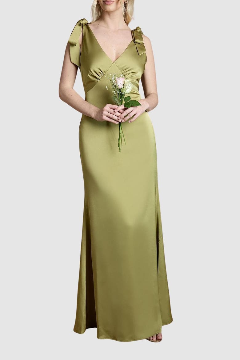 V-Neck Crepe Maxi Dress, Alternate, color, Olive