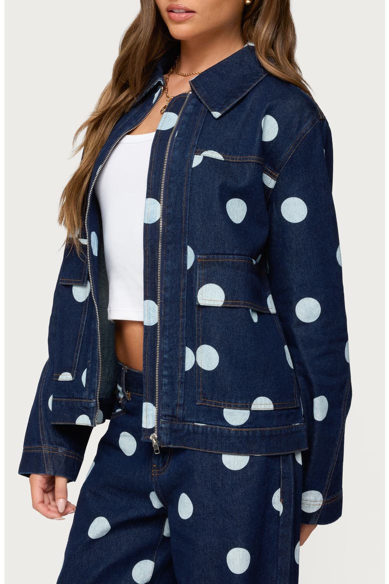 Leyah Polka Dot Oversize Denim Jacket, Alternate, color, DARK-BLUE