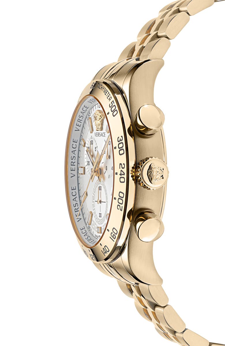 Versace Hellenyium Chronograph Bracelet Watch, 44mm, Alternate, color, Ip Yellow Gold