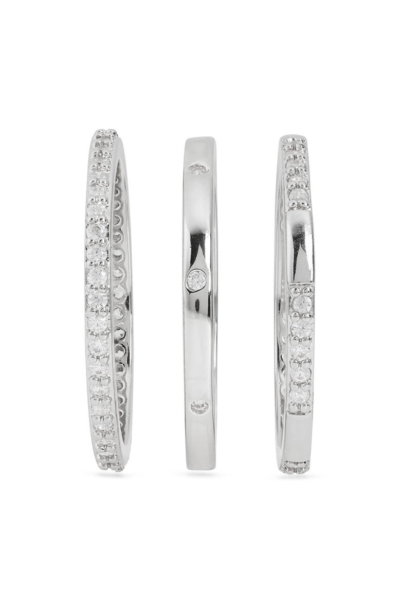 Set of 3 Cubic Zirconia Inset Stacking Band Rings, Alternate, color, CLEAR- SILVER